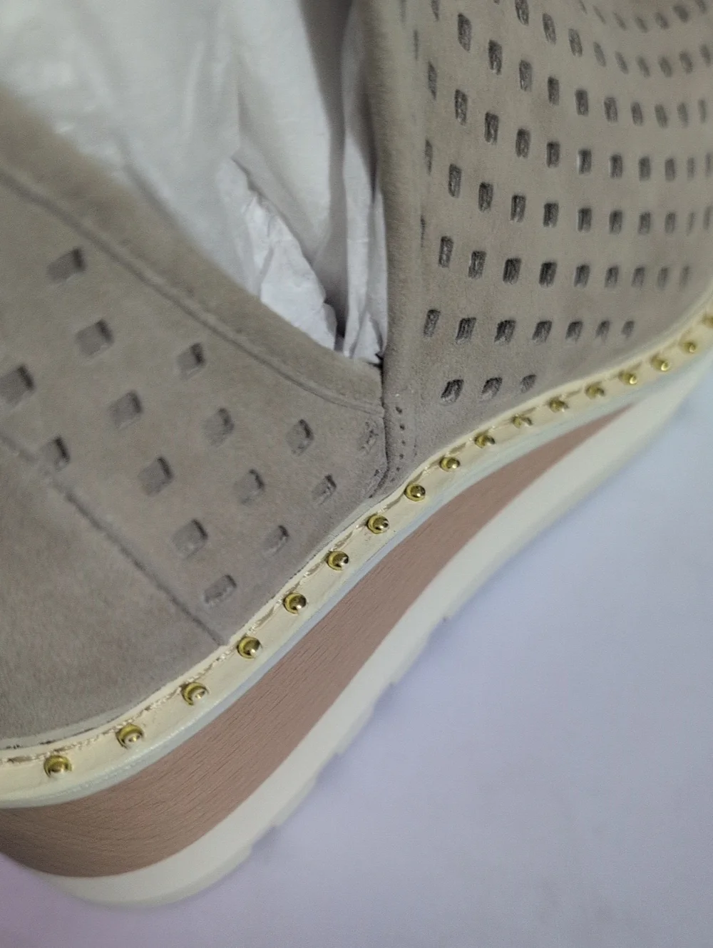 Celine Beige Perforated Wedge Bootie - Womens
